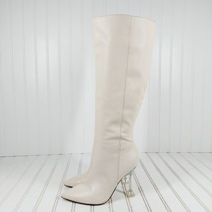 Nine West Talya White Leather High Heel Knee High Dress Boots K391